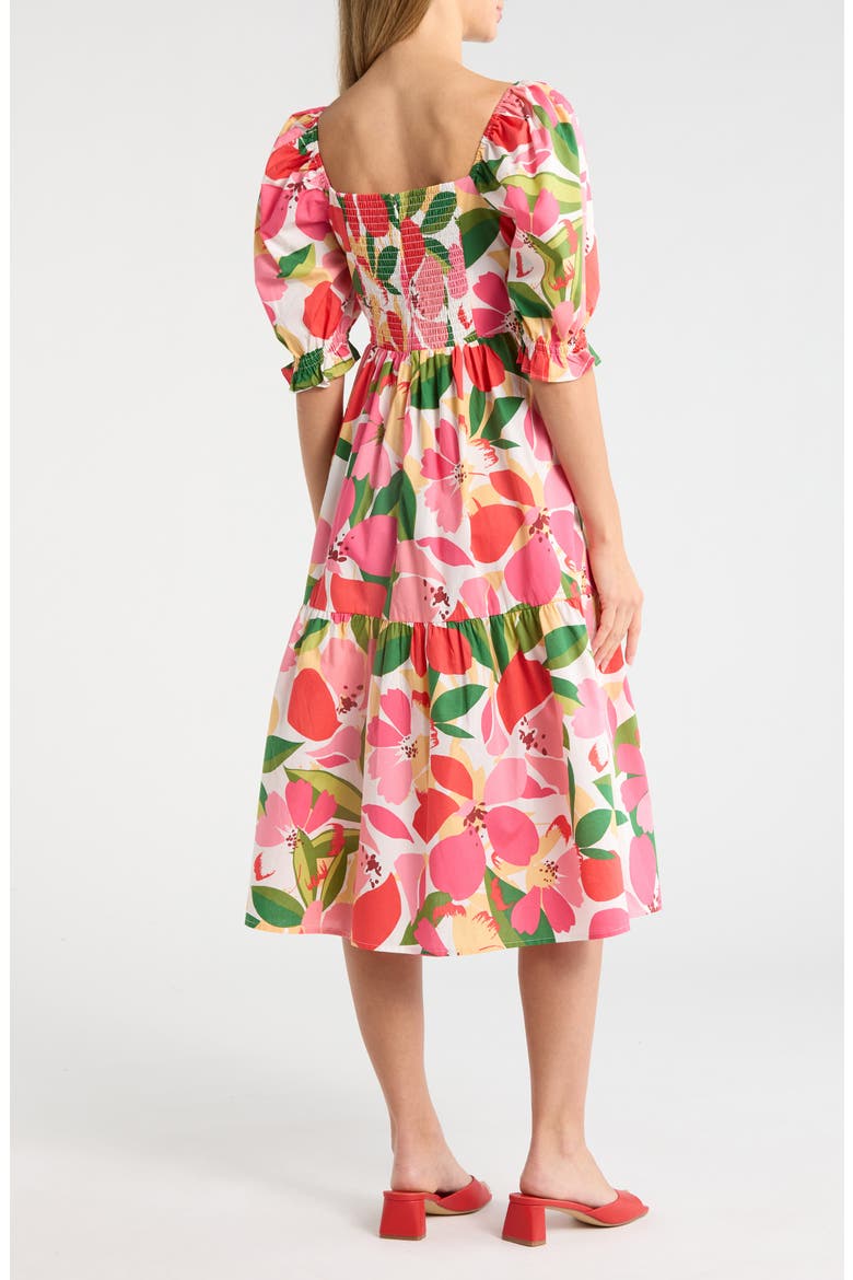 Print Puff Sleeve Midi Dress, Alternate, color, PINK MULTI