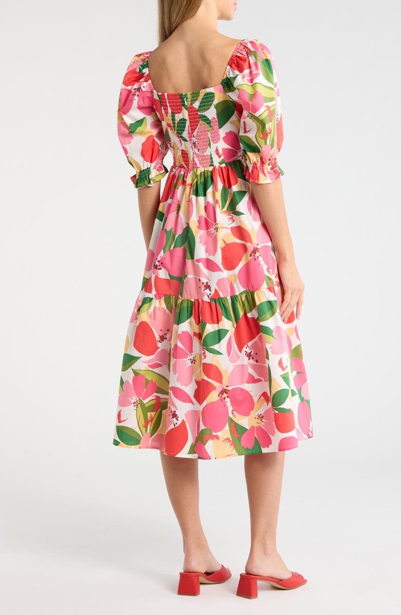 Vince Camuto Print Puff Sleeve Midi Dress, Alternate, color, Pink Multi