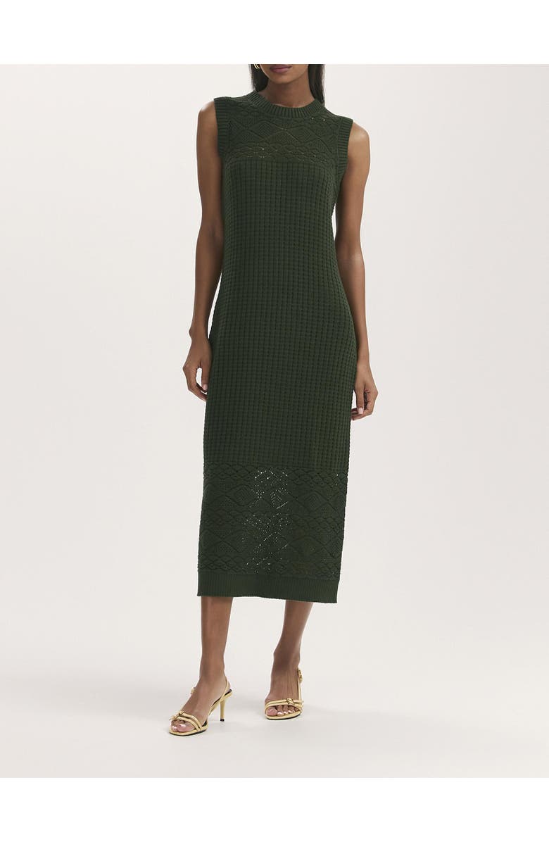 Finery London Ravi Crochet Midi Dress, Alternate, color, Khaki