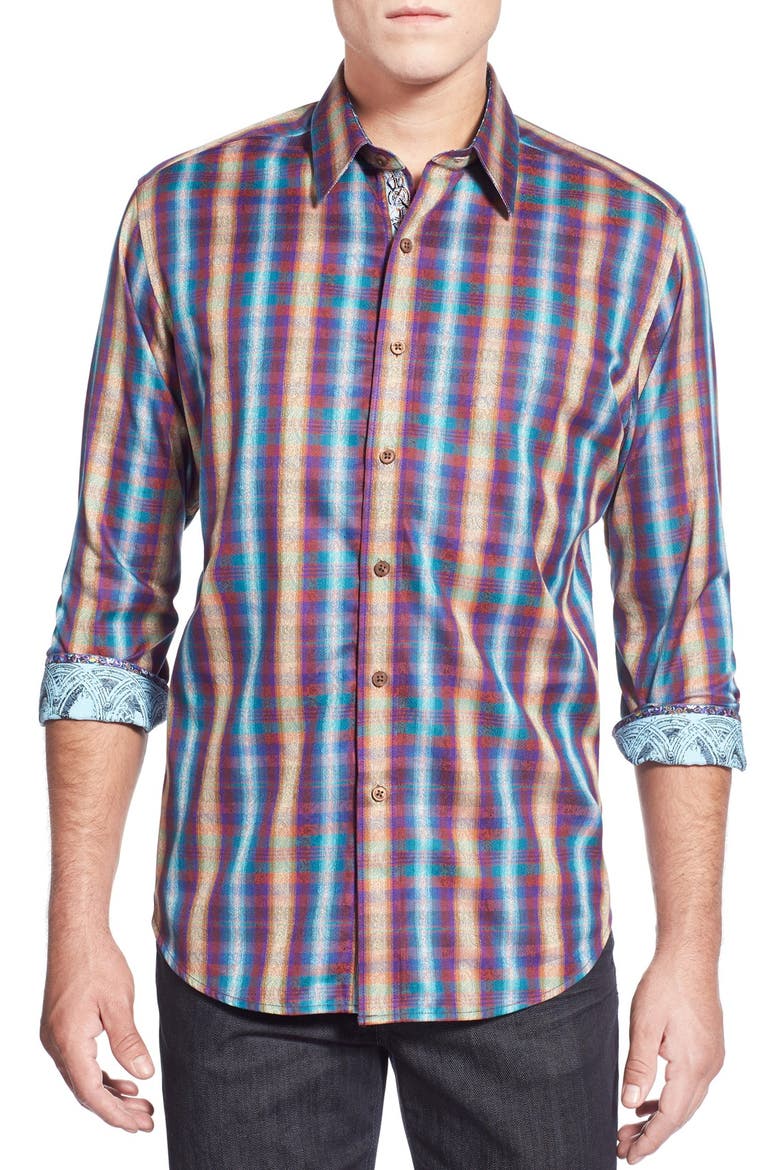 'Chiswick' Classic Fit Plaid & Paisley Sport Shirt, Main, color, TEAL