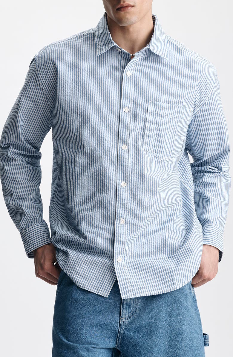 Brooklyn Industries Stripe Seersucker Button-Up Shirt, Main, color, Blue Striped