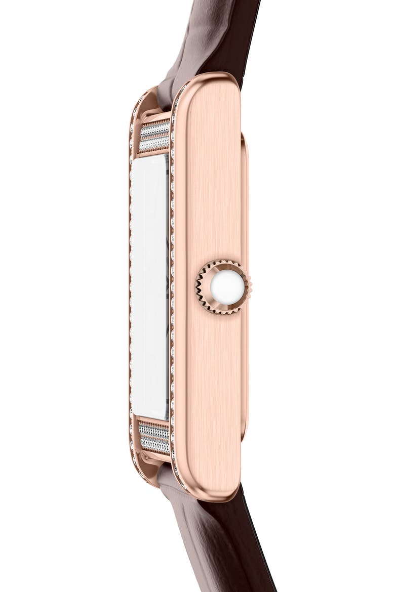 Two-Hand Mother-of-Pearl Leather Strap Tank Watch, 22mm x 32mm, Alternate, color, BROWN/ ROSE GOLD