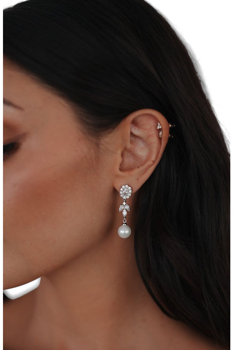 Palace Pearl and Crystal Drop Earrings, Alternate, color, Silver