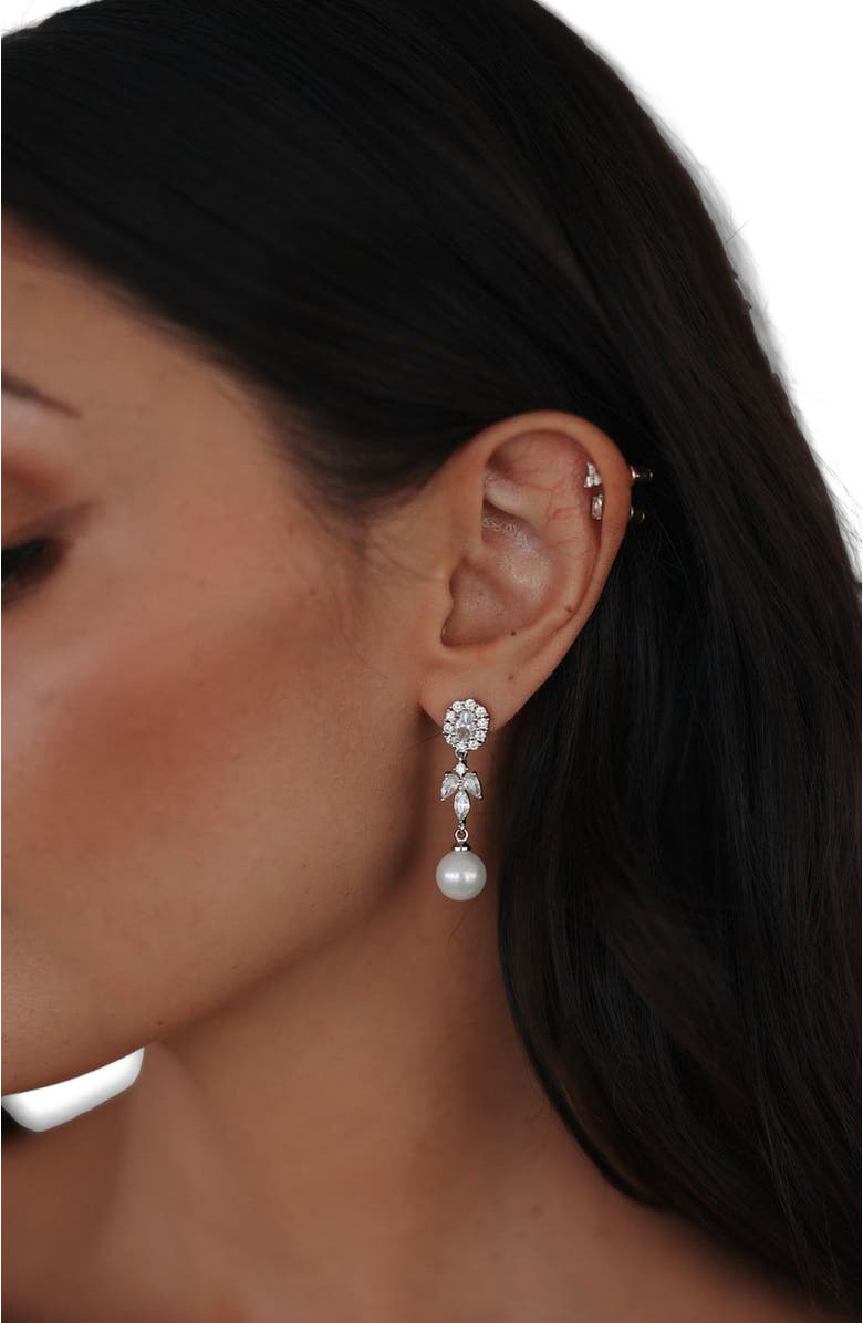 Untamed Petals Palace Pearl and Crystal Drop Earrings, Alternate, color, Silver