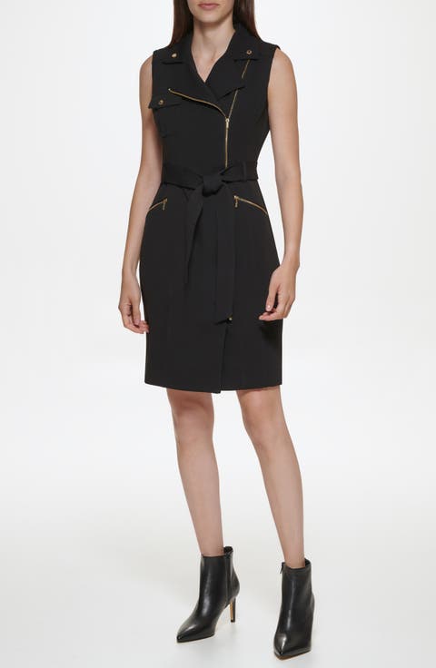 Sleeveless Stretch Crepe Moto Dress