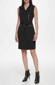 Calvin Klein Sleeveless Stretch Crepe Moto Dress