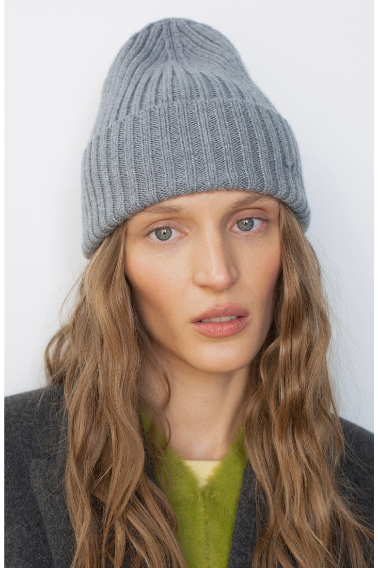 Monogram Embroidered Merino Wool Beanie, Alternate, color, GREY