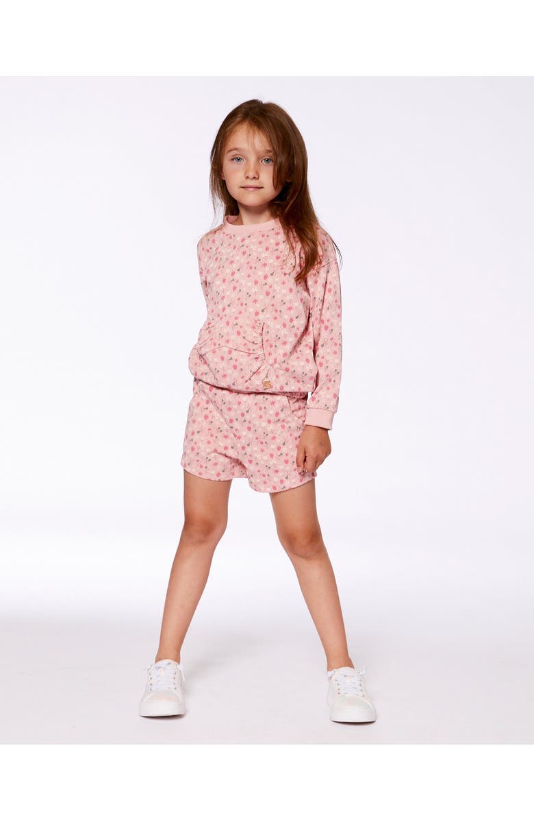 Deux par Deux Girl's Printed French Terry Sweatshirt Old Pink And Flowers, Alternate, color,