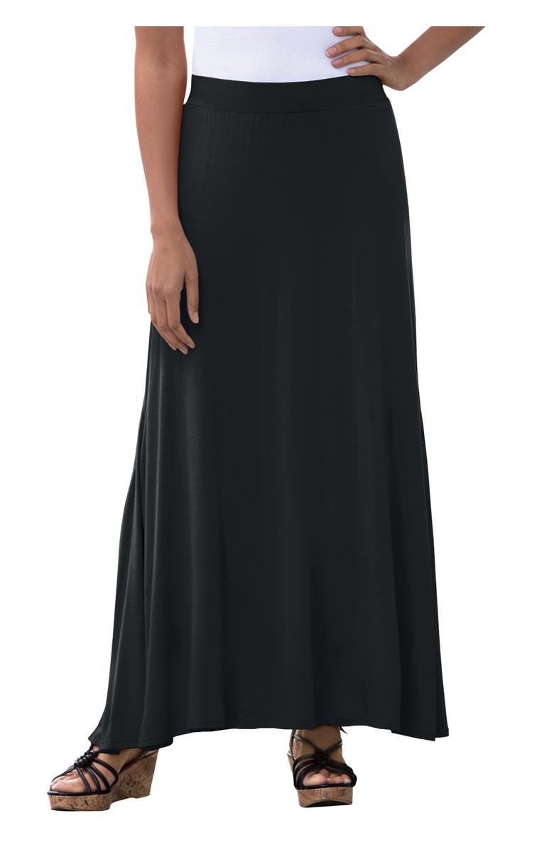 Jessica London Everyday Stretch Knit Maxi Skirt, Main, color, Black