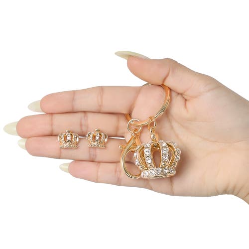 Juicy Couture Crystal Crown Keychain & Earring Set In Gold