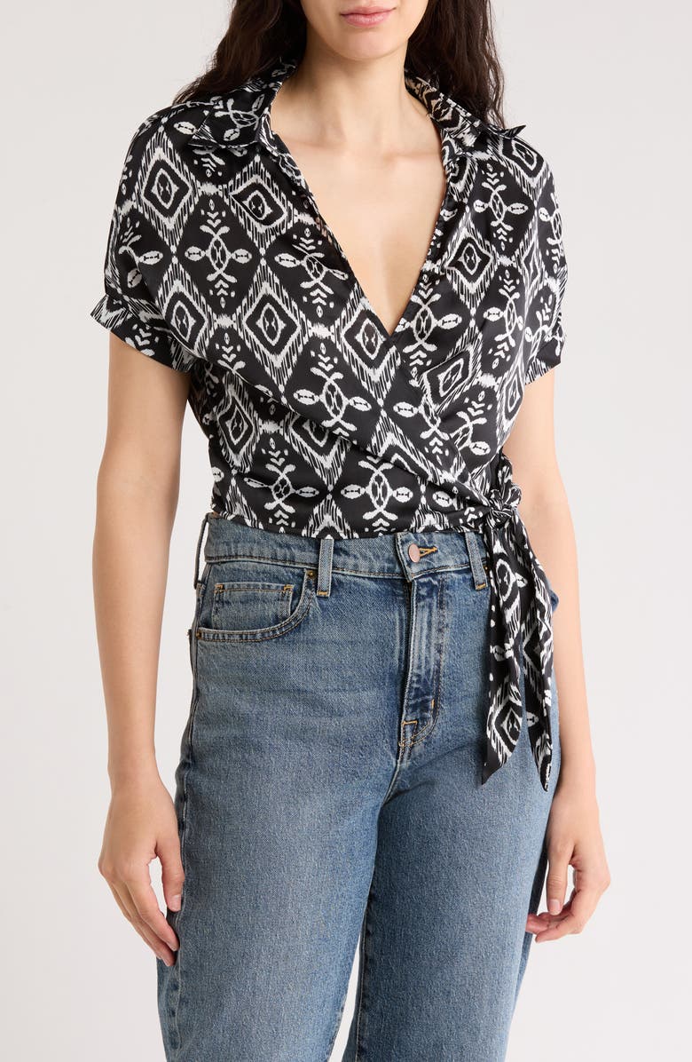 Love By Design Spread Collar Wrap Crop Top, Main, color, Ikat