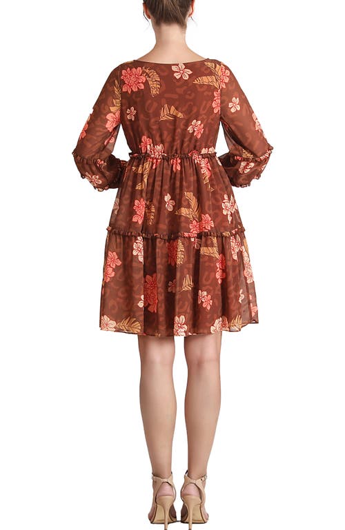 Kimi & Kai Abby Long Sleeve Maternity Babydoll Dress In Brown