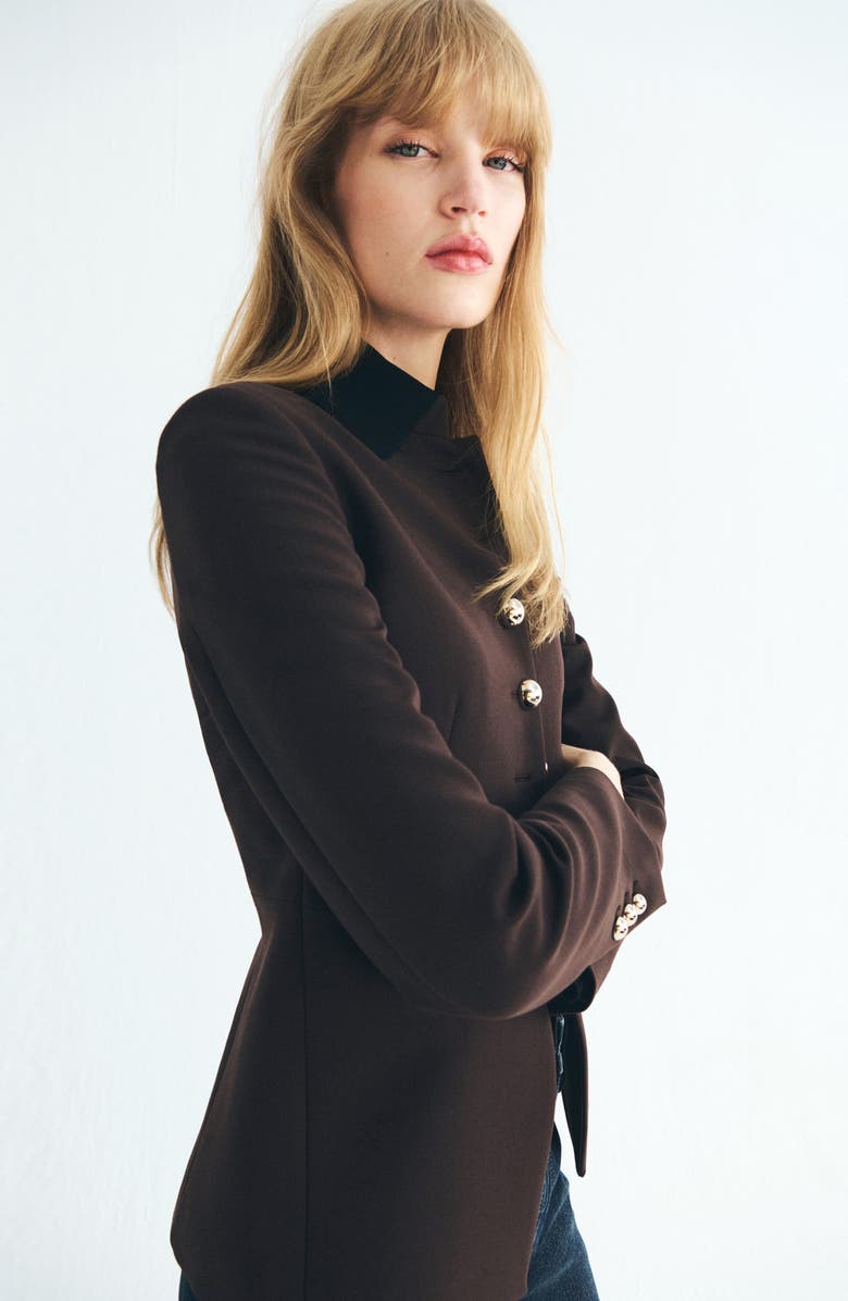 MANGO Button Front Jacket, Alternate, color, Brown