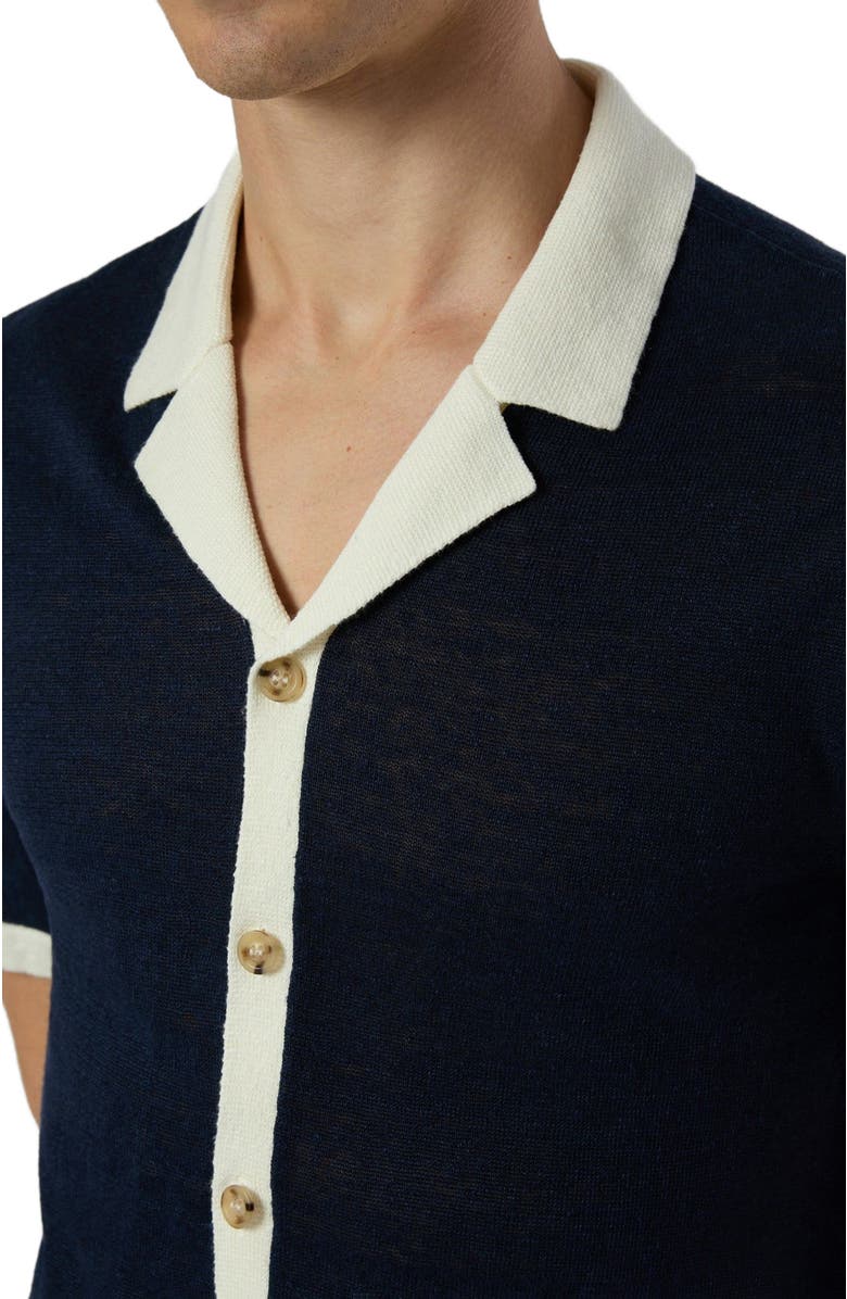 Onia Linen Knit Camp Shirt, Alternate, color, Deep Navy/White
