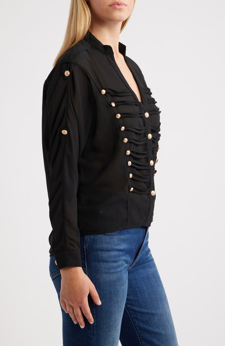 NIKKI LUND Jameson Button Embellished Semisheer Top, Alternate, color, Black