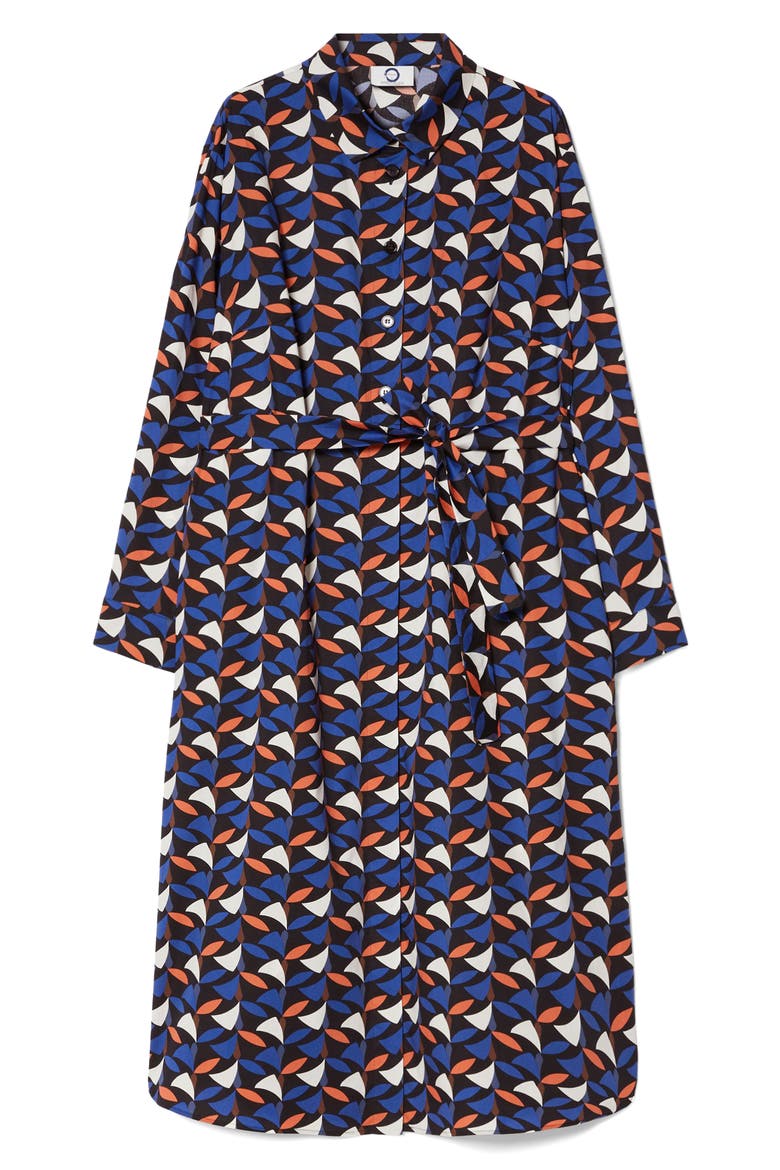 Voyage Collection Print Long Sleeve Stretch Poplin Shirtdress, Alternate, color, NAVY