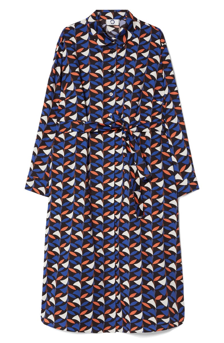 Marina Rinaldi Voyage Collection Print Long Sleeve Stretch Poplin Shirtdress, Alternate, color, Navy
