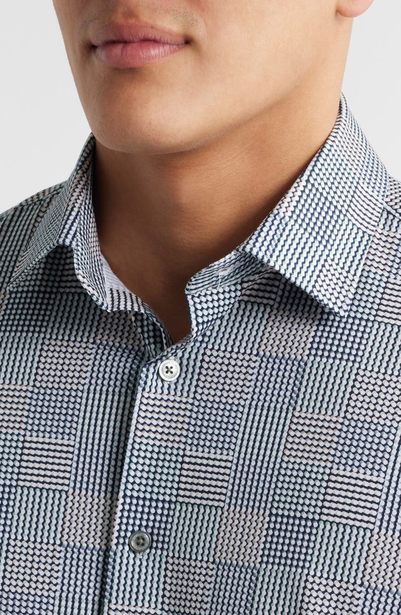 Bugatchi Miles OoohCotton<sup>®</sup> Geo Print Short Sleeve Button-Up Shirt, Alternate, color, Graphite