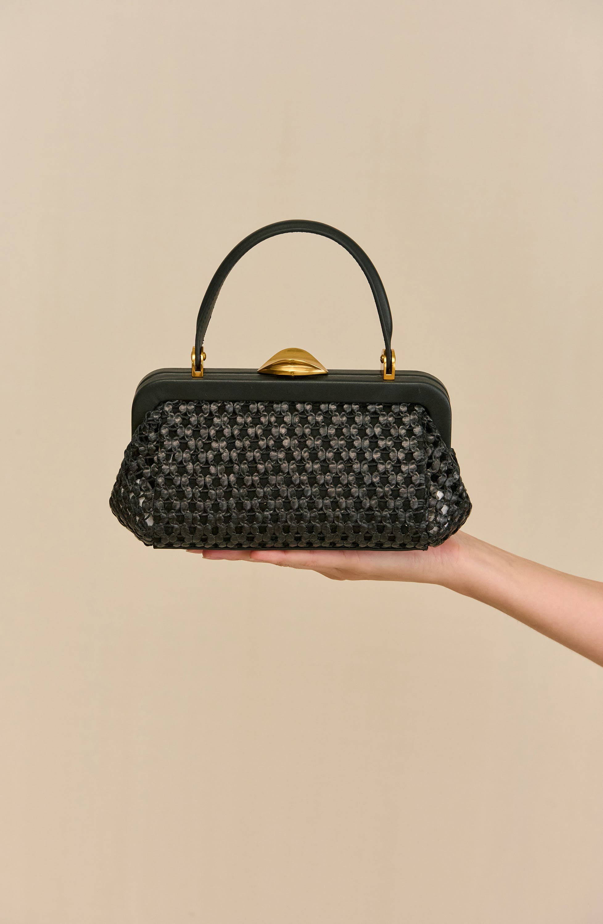 Cult Gaia Zuma Woven Frame Top Handle Bag, Alternate, color, Black