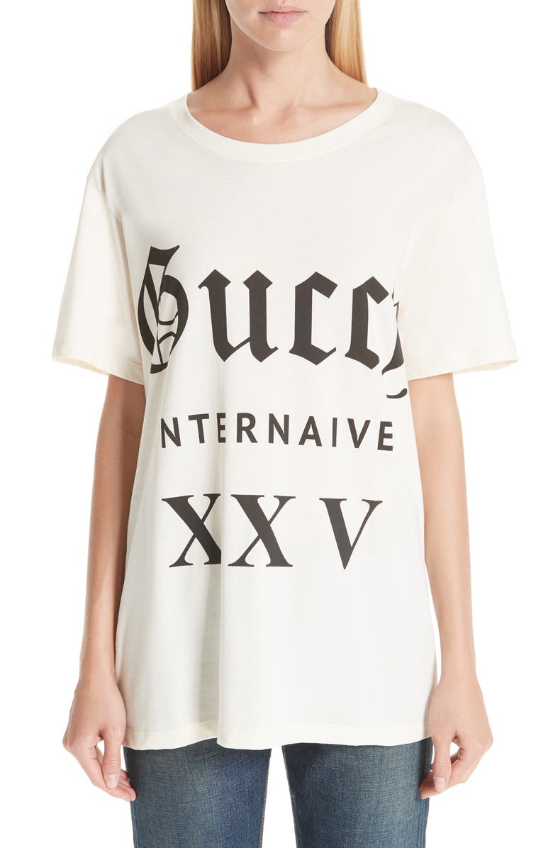 Gucci Guccy Internaive Print Cotton Jersey Tee, Main, color,