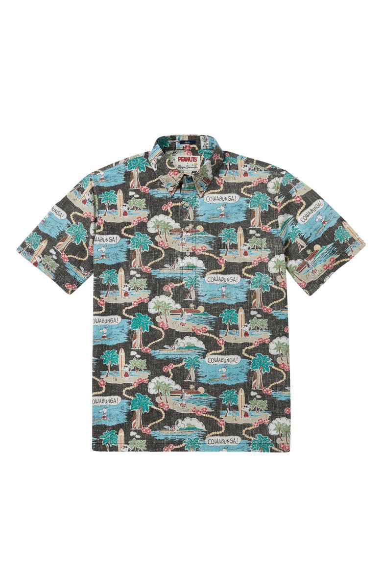 Reyn Spooner Surfin' Snoopy Classic Fit Short Sleeve Button-Down Pullover Shirt, Main, color,