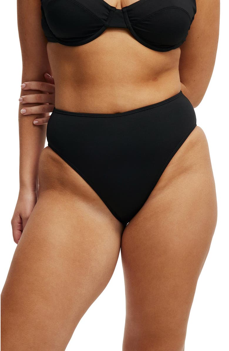 COTTON ON BODY Women's Highwaisted Cheeky Bikini Bottom, Main, color, Black