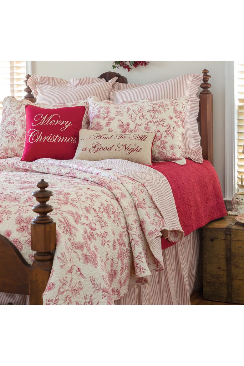 Evergreen Toile Cotton Quilt Set  - Reversible and Machine Washable, Main, color, Red