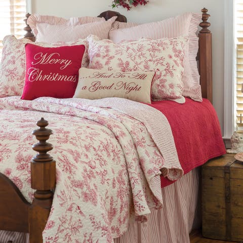 Evergreen Toile Cotton Quilt Set  - Reversible and Machine Washable