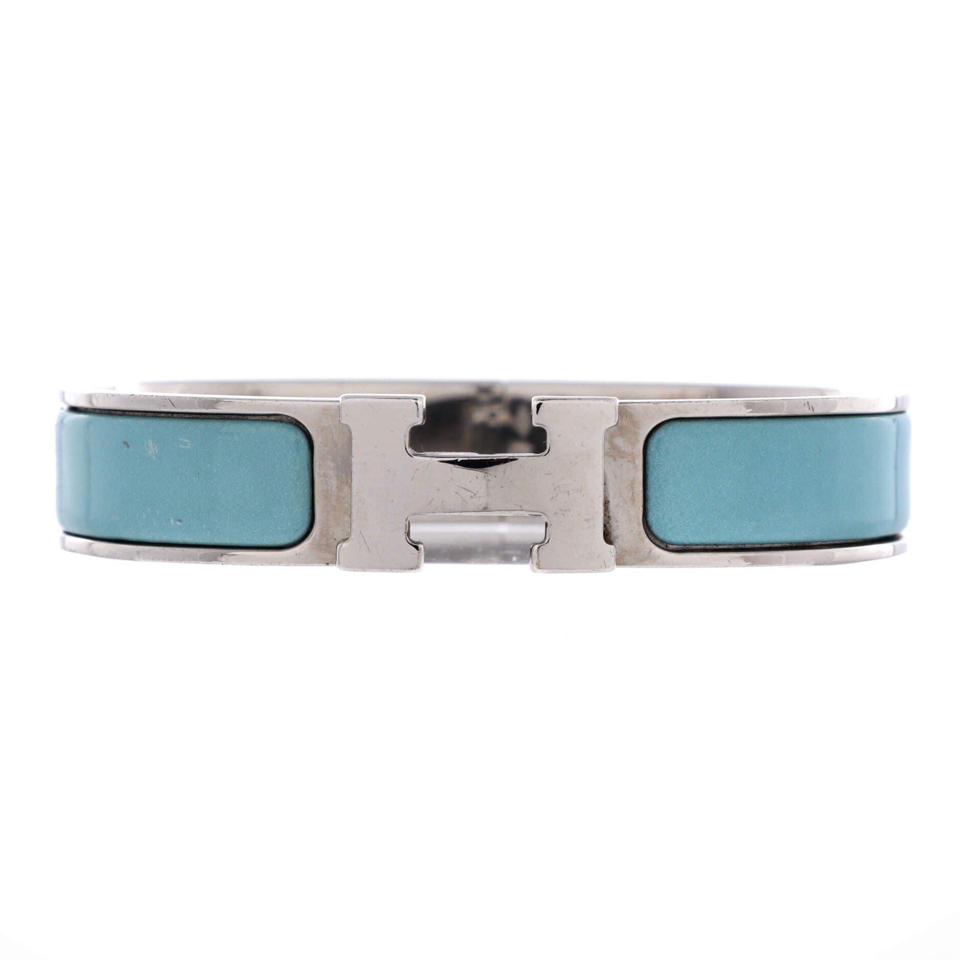 Pre-Owned Hermes Clic H Bracelet Enamel Narrow, Main, color, Blue