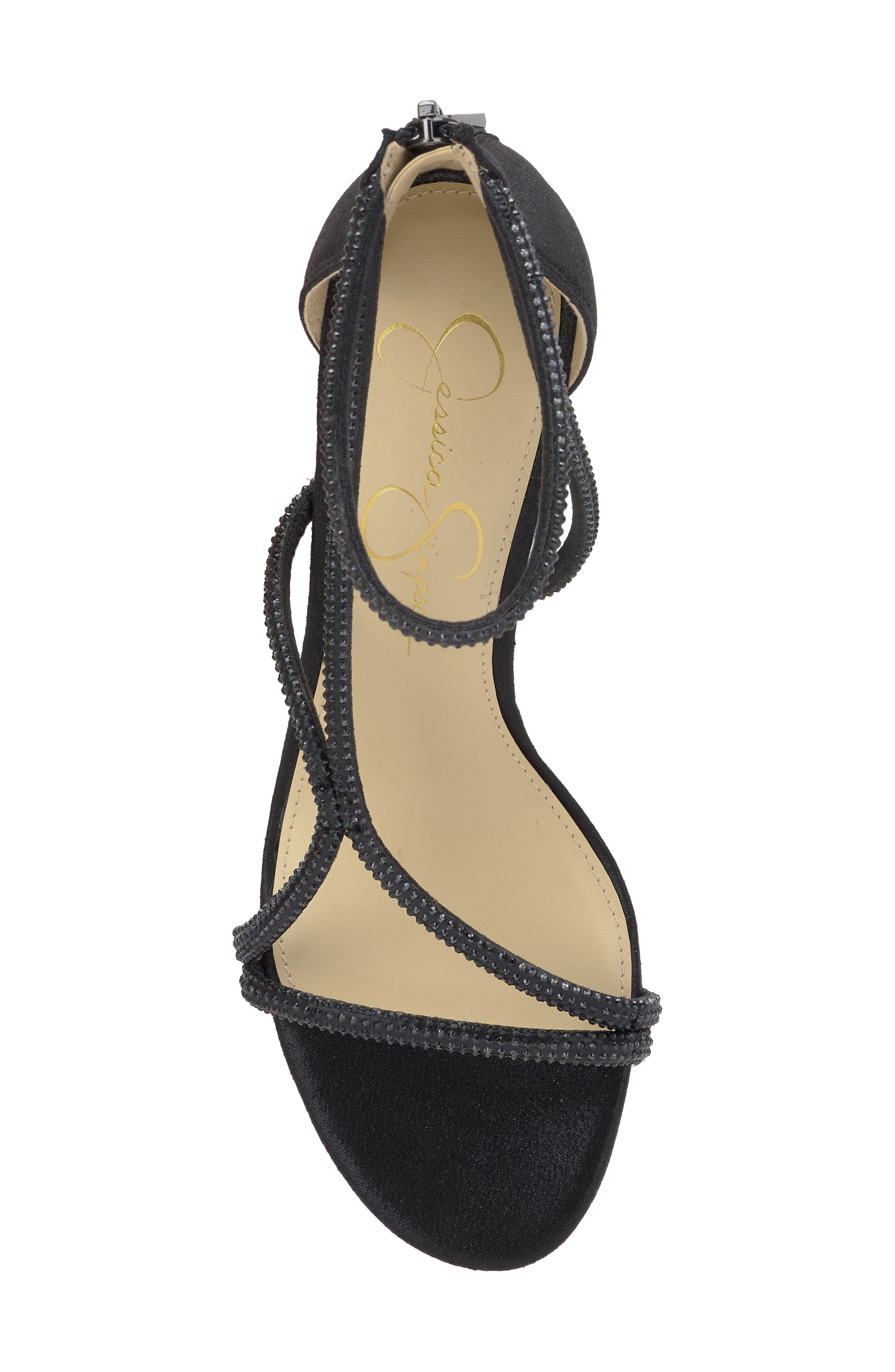 Jessica Simpson Shiny Ankle Strap Sandal, Alternate, color, Black