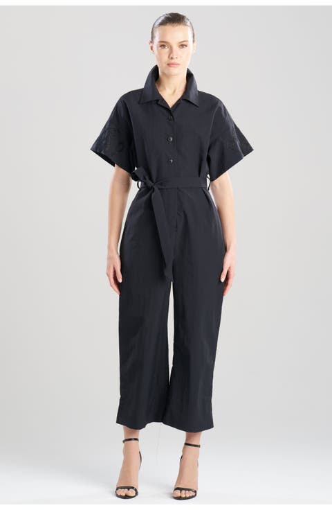 Solid Taffeta Jumpsuit with Embellishment