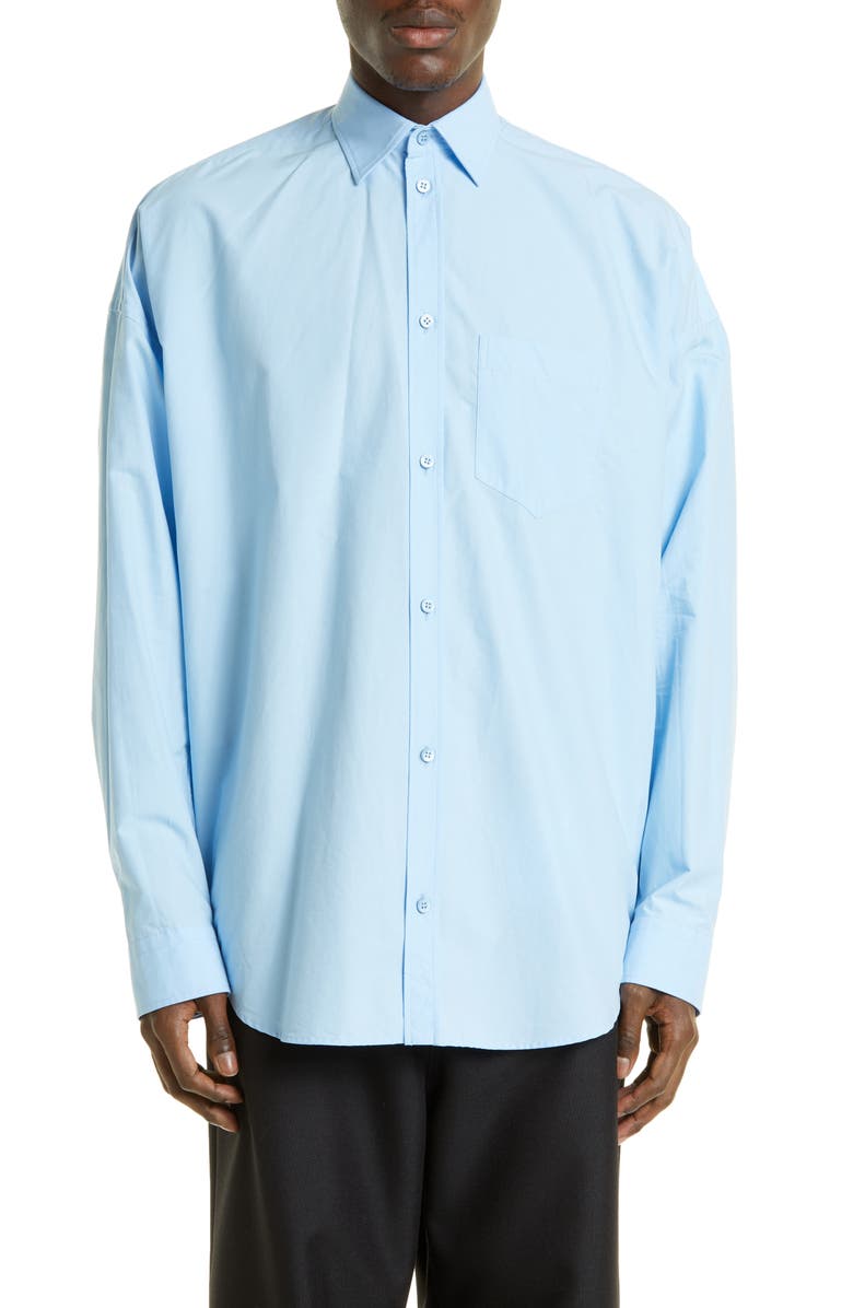 Balenciaga Logo Back Oversize Button-Up Shirt, Main, color, 
