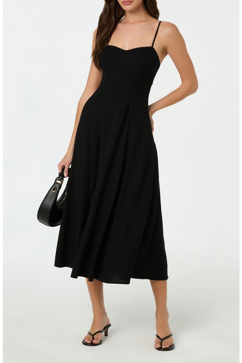 Linen Blend Midi Dress, Alternate, color, BLACK