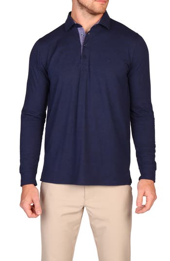Tailorbyrd Brushed Mélange Long Sleeve Polo In Blue