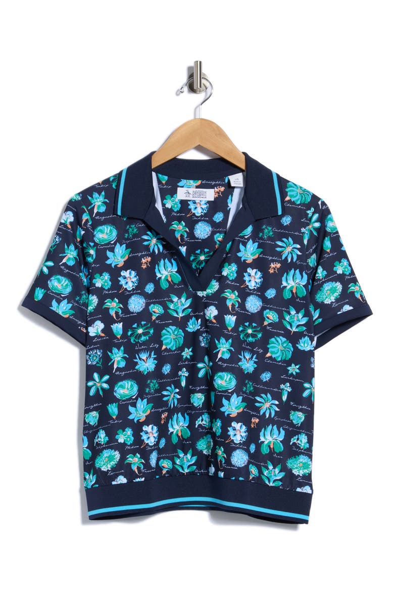 Textbook Floral Polo, Main, color, BLACK IRIS