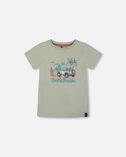 Deux Par Deux Boys' Short Sleeve Organic Cotton Graphic Tee - Little Kid, Big Kid In Sage And Multi