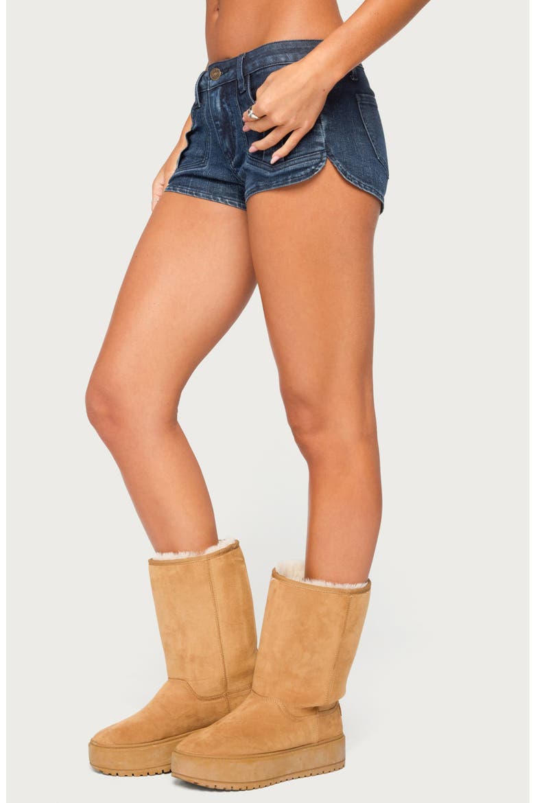Janel Washed Denim Micro Shorts, Alternate, color, DARK-BLUE-WASHED