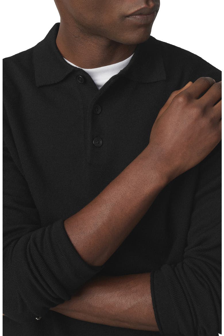 Long Sleeve Merino Wool Polo, Alternate, color, BLACK
