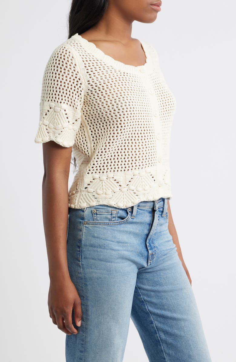 VERO MODA Sandia Open Stitch Organic Cotton Blend Cardigan, Alternate, color, Birch