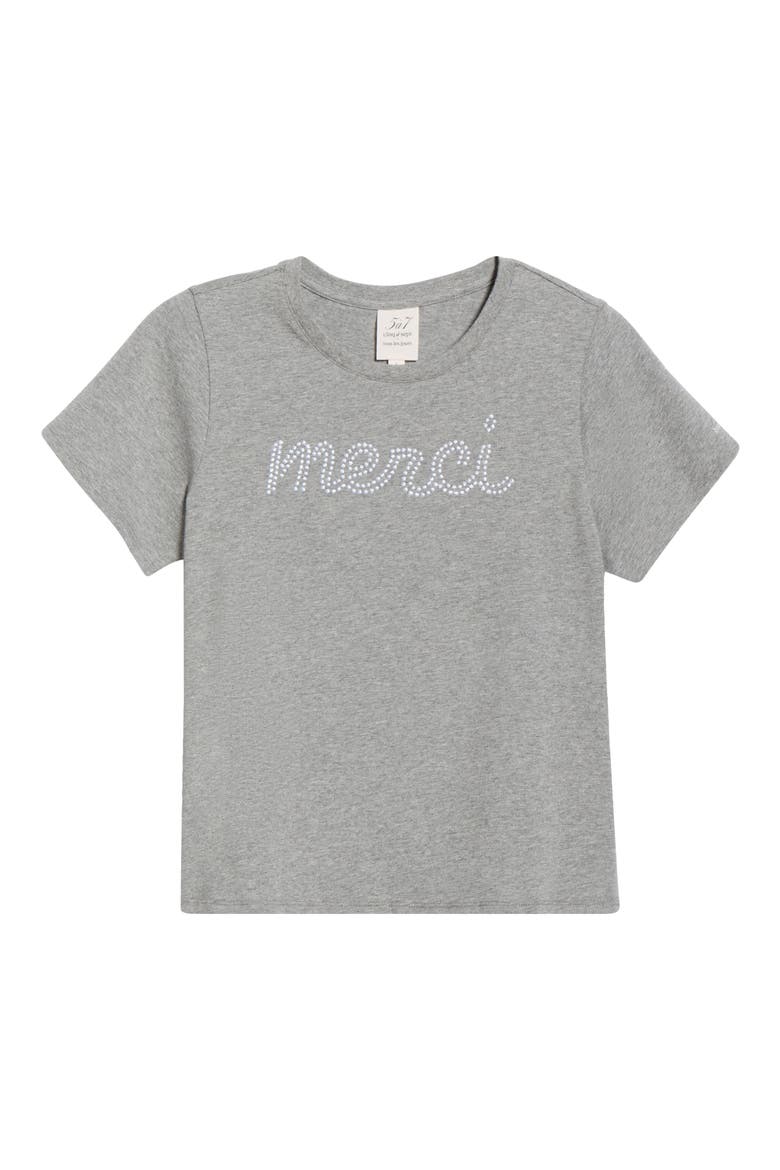 Merci Embellished Cotton Graphic T-Shirt, Alternate, color, HEATHER GREY/ WHITE