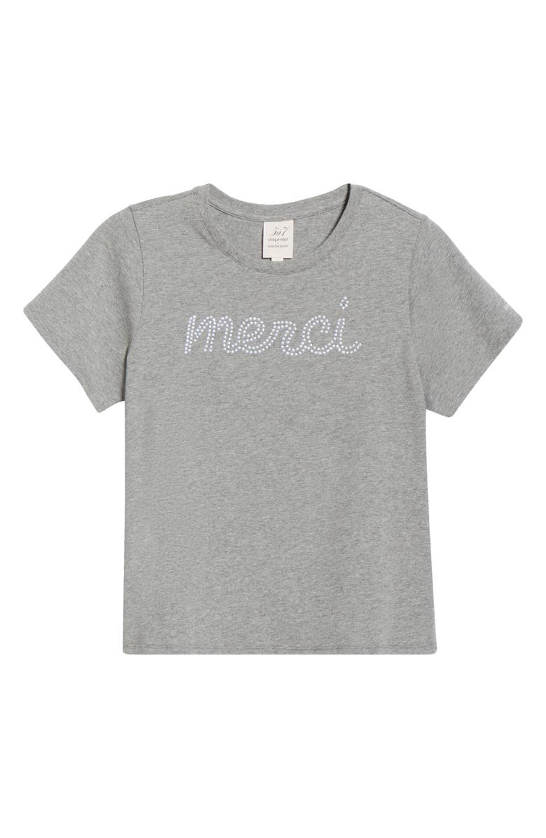 Cinq à Sept Merci Embellished Cotton Graphic T-Shirt, Alternate, color, Heather Grey/ White
