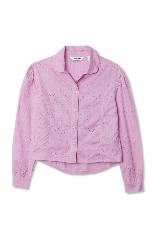 Lands' End Girls Long Sleeve Woven Hearts Top In Pink