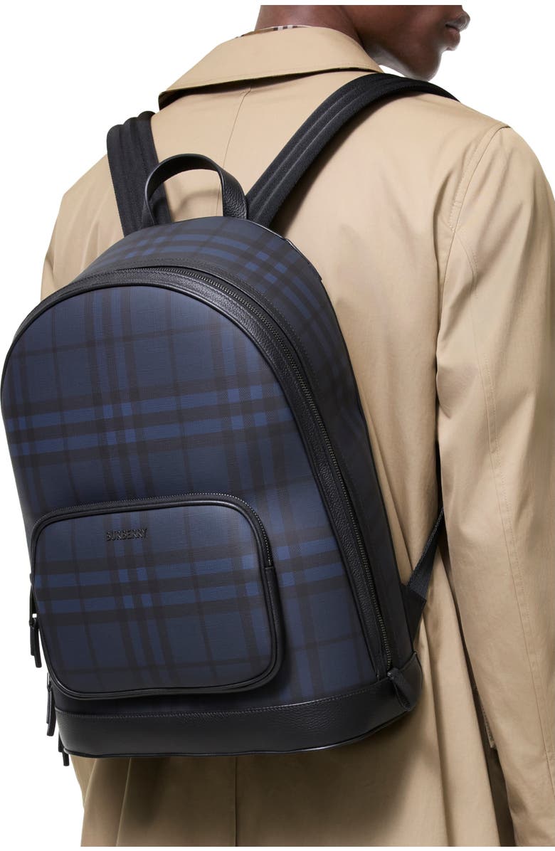 Burberry City Check Backpack, Alternate, color, Navy