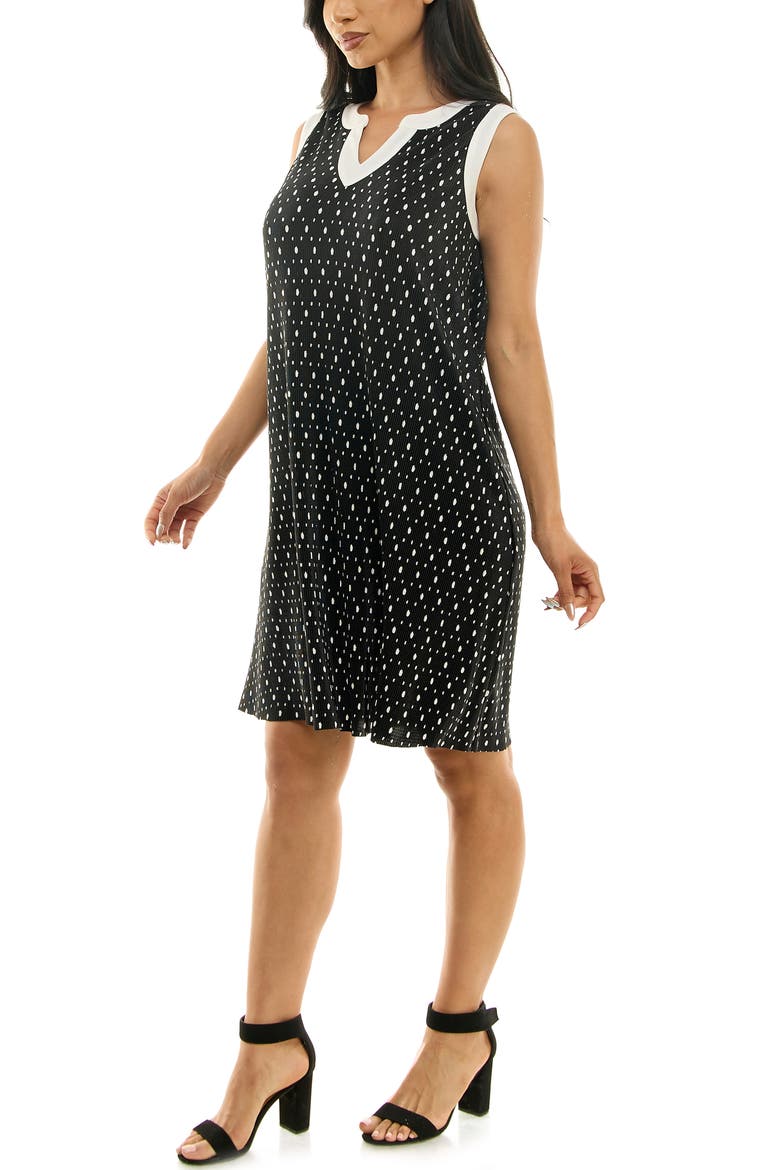 Plissé Split Neck Dress, Alternate, color, BLACK/ WHITE