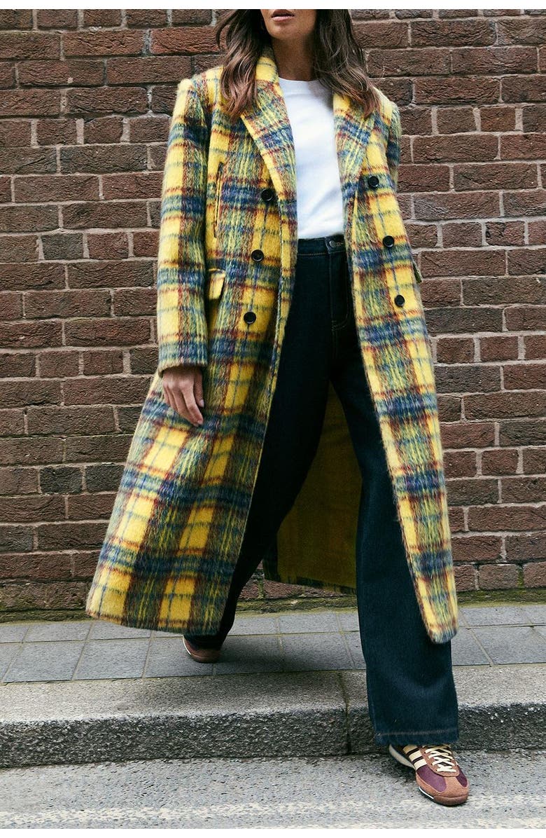 NASTY GAL Checked Wool Blend Maxi Coat, Alternate, color,