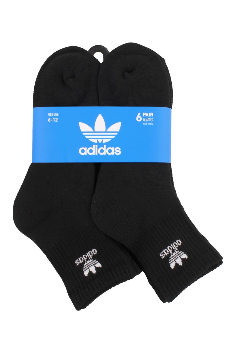 6-Pack Trefoil Performance Quarter Crew Socks, Alternate, color, BLACK