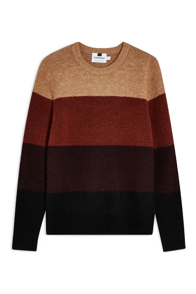 Harlow Classic Fit Colorblock Crewneck Sweater, Alternate, color, BROWN MULTI