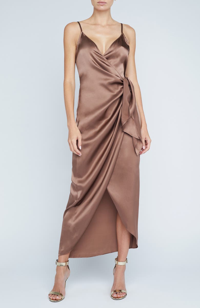 L'AGENCE Amilia Silk Maxi Wrap Dress, Main, color,