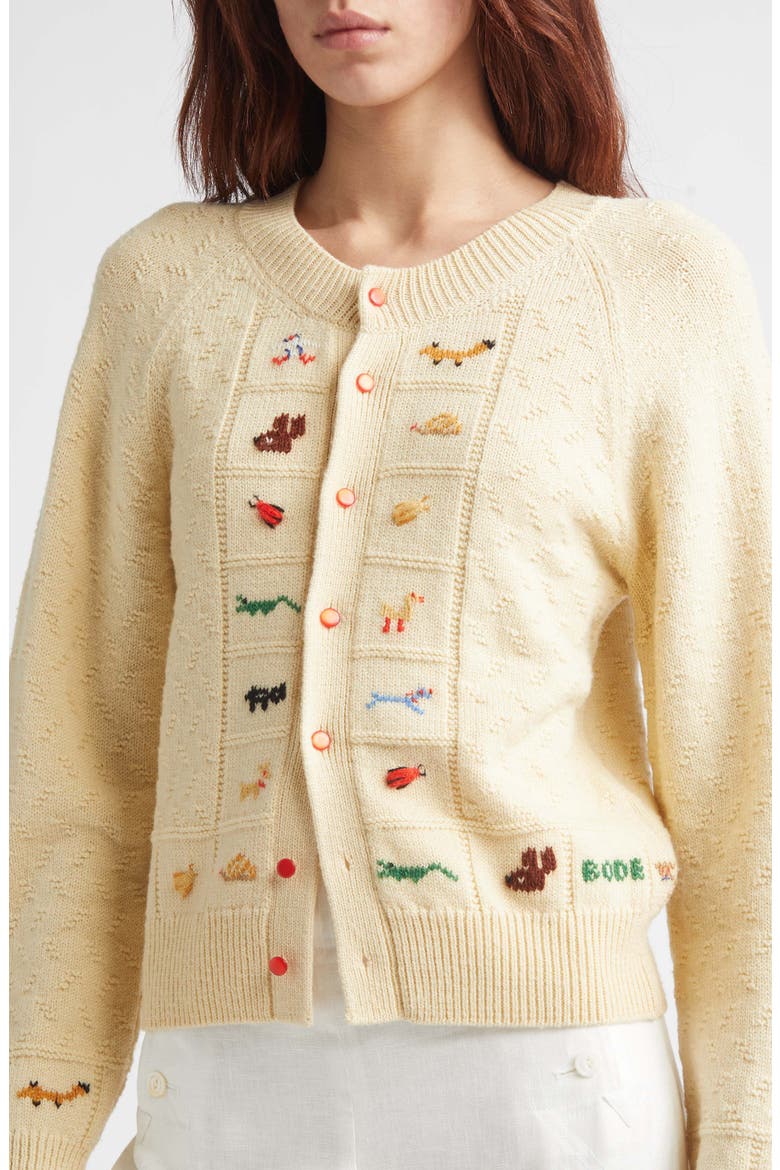 Zoologist Embroidered Merino Wool & Alpaca Cardigan, Alternate, color, CREAM