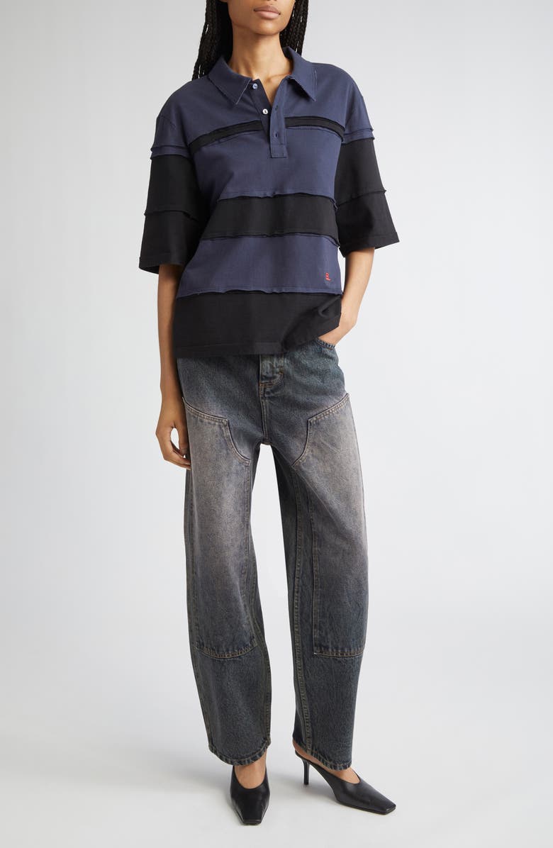 Eckhaus Latta Striated Cotton Piqué Polo, Alternate, color, Midnight